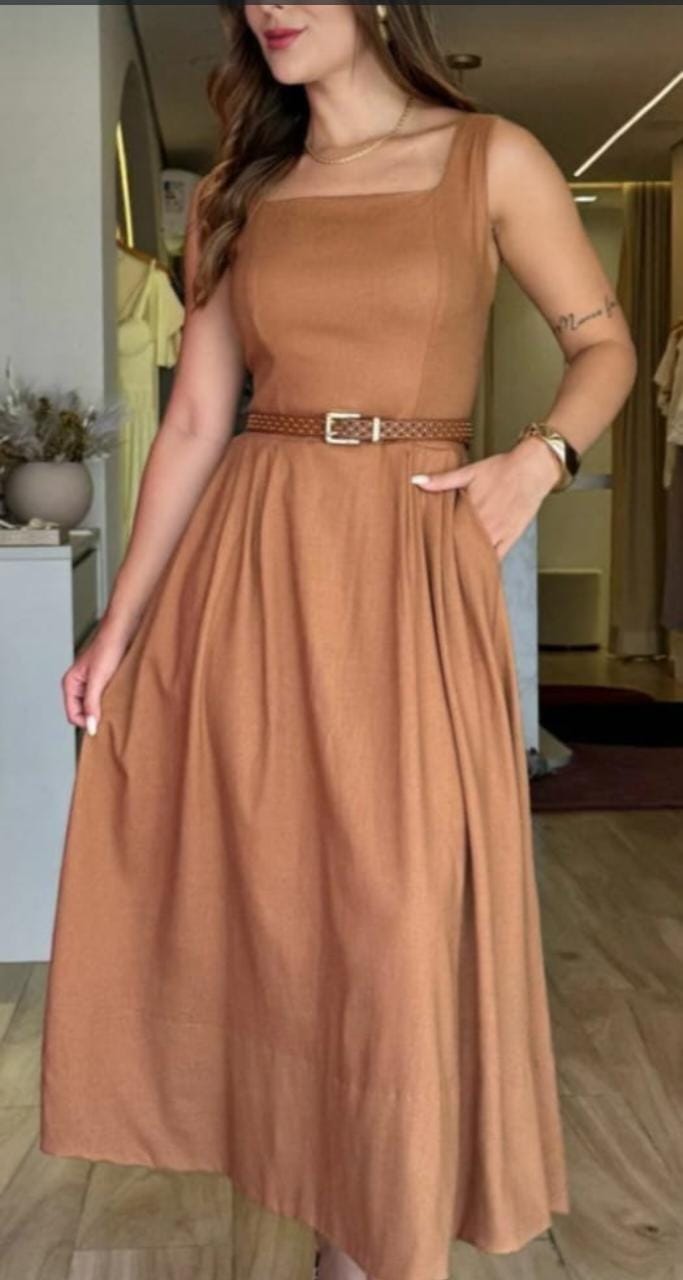 Vestido Linho Midi Sofie