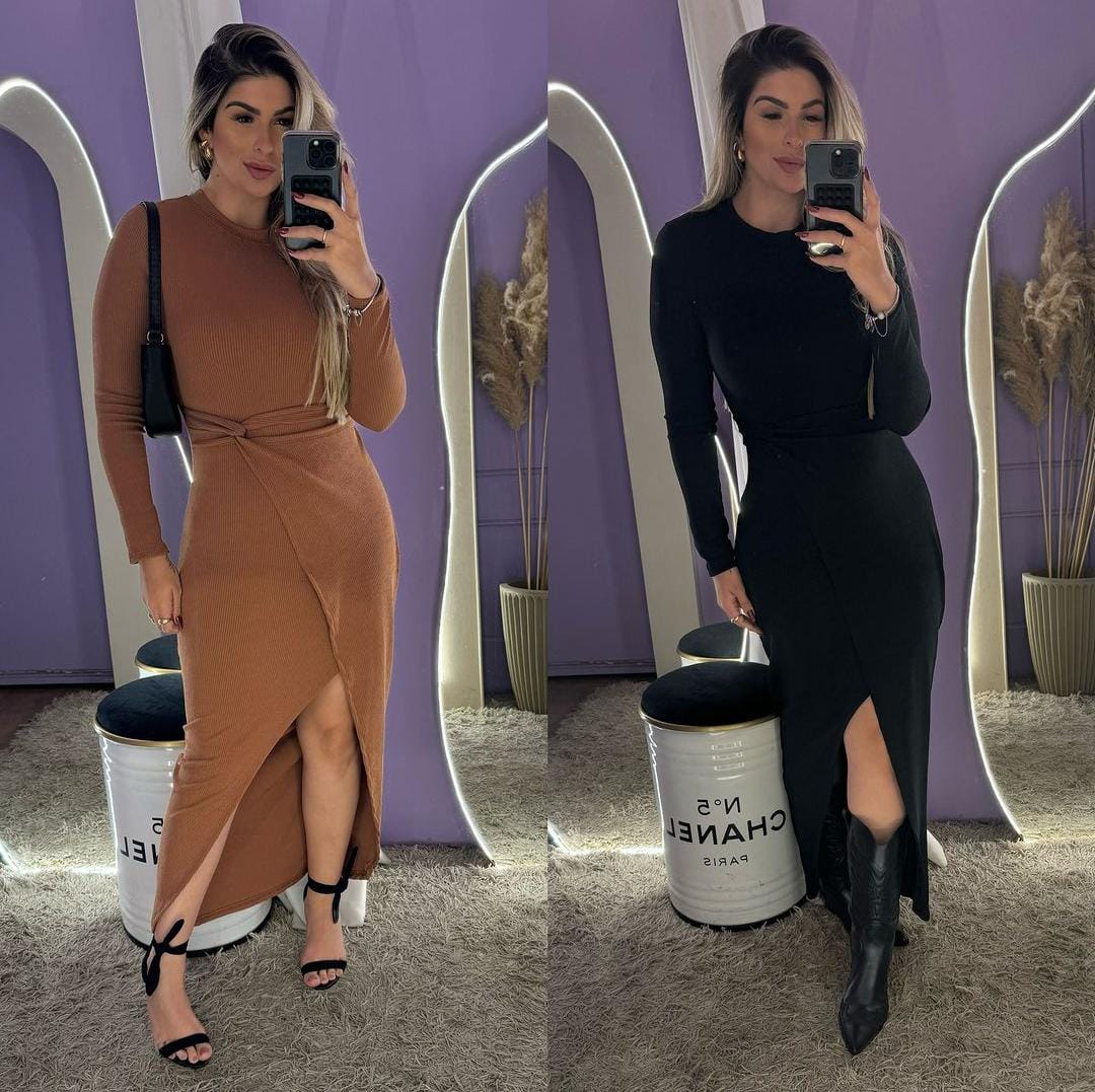 Vestido Midi Canelado Anarruga