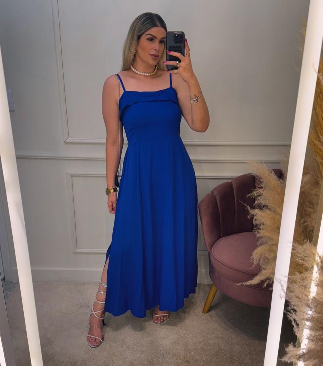 Vestido Longo Viscolinho Azul