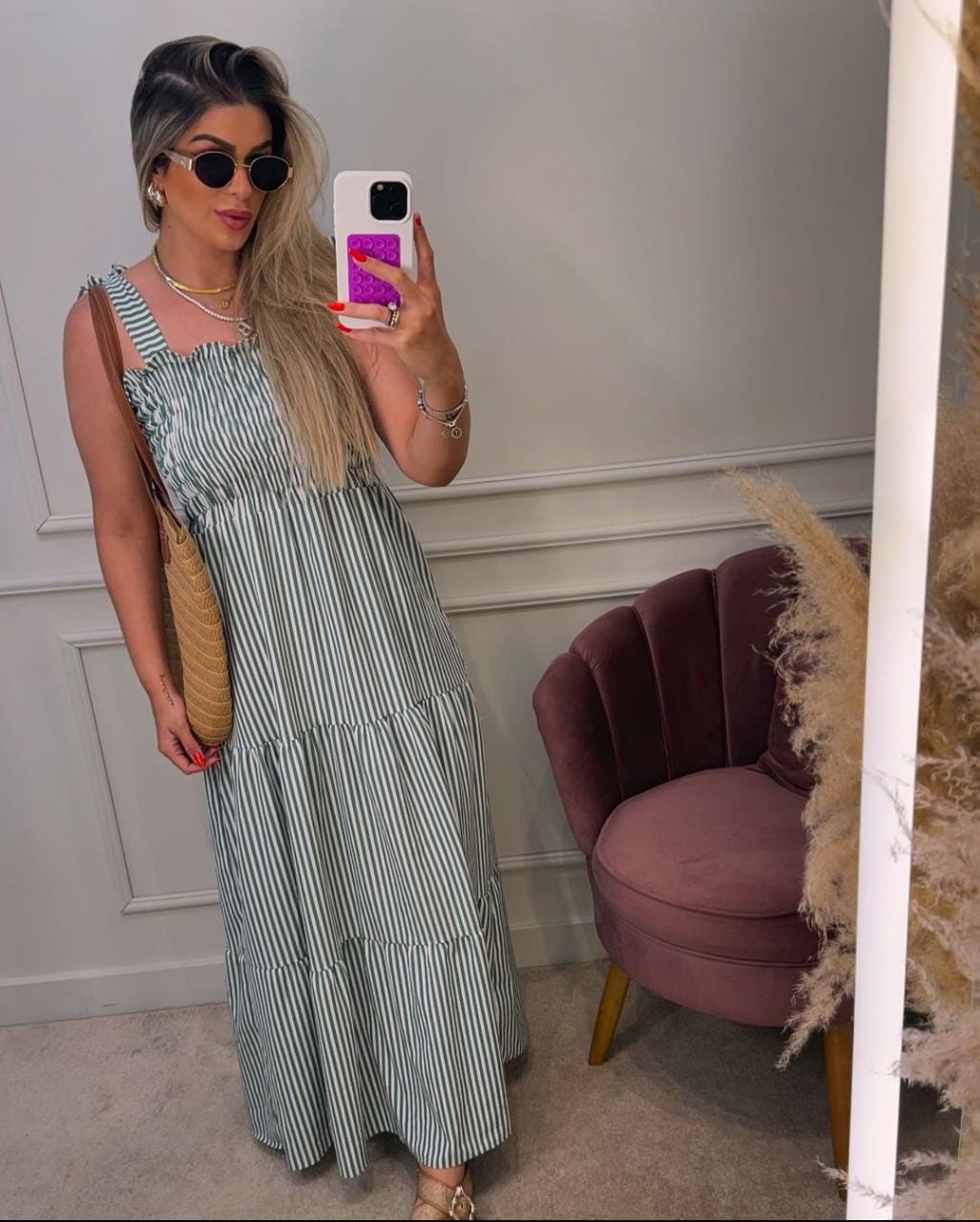 Vestido Crepe Listrado
