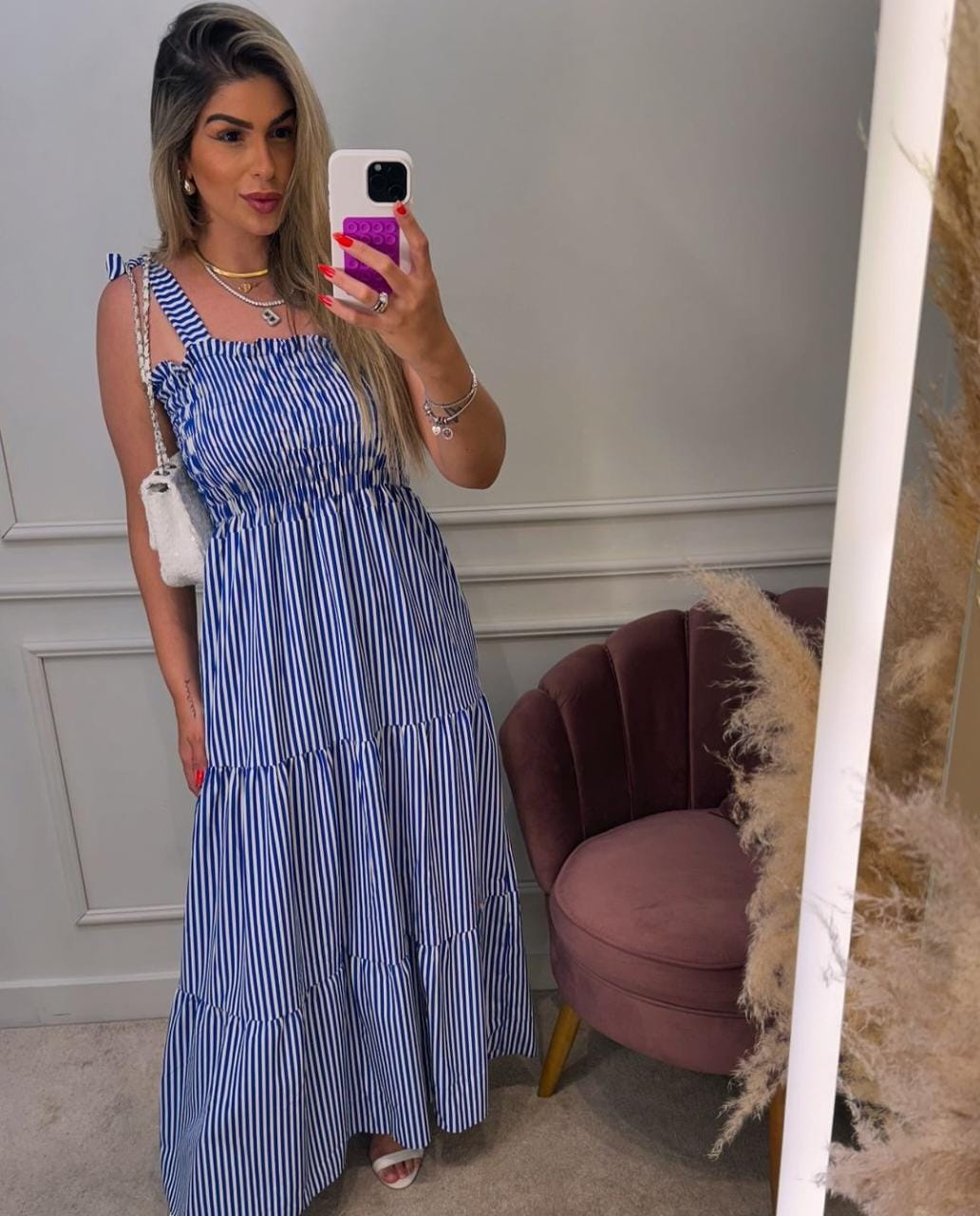 Vestido Crepe Listrado