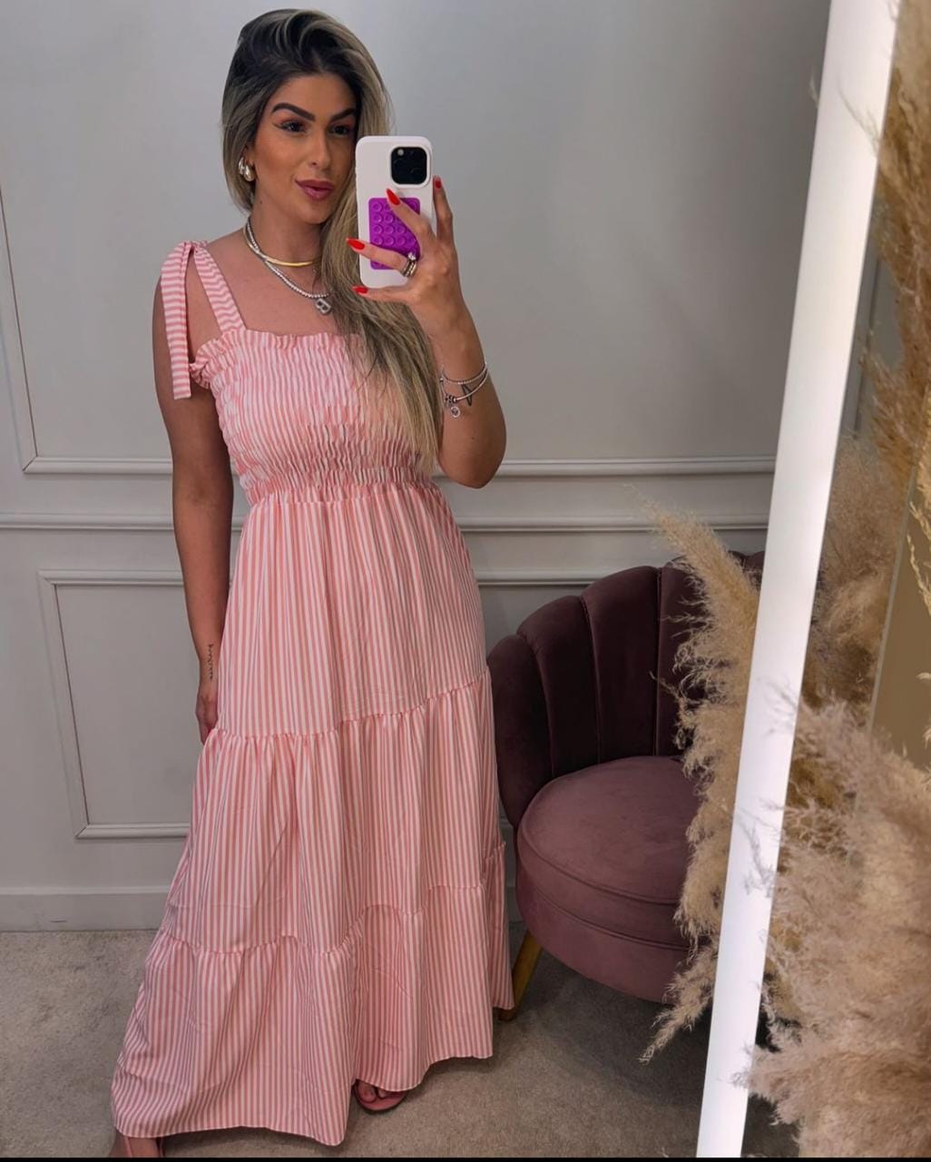 Vestido Crepe Listrado